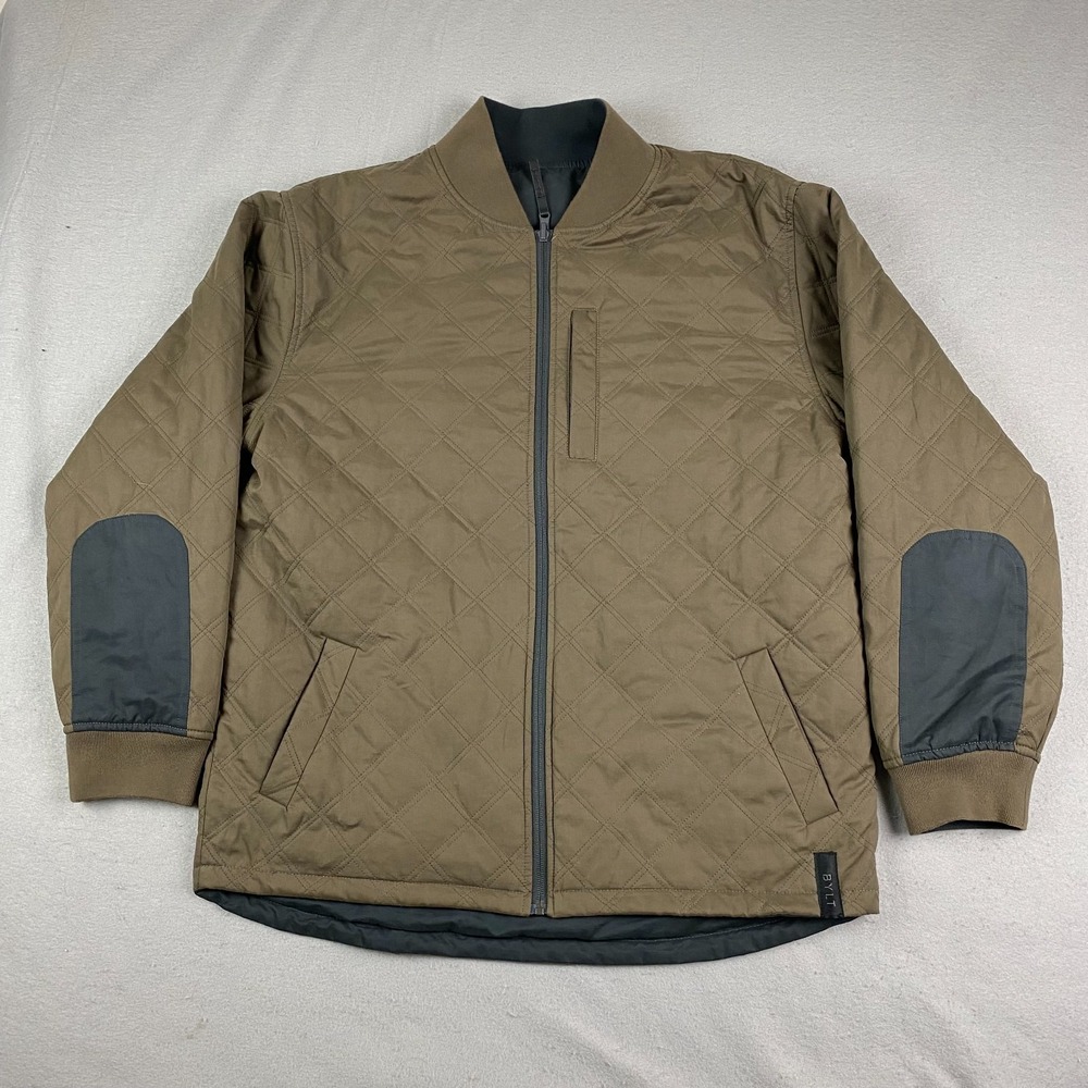BYLT Premium Jacket Bomber Hi-Lo Reversible brown Gray Quilted Full Zip XL
